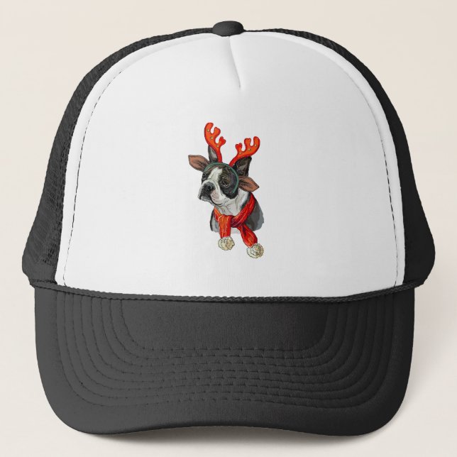 Christmas Boston terrier dog Trucker Hat (Front)