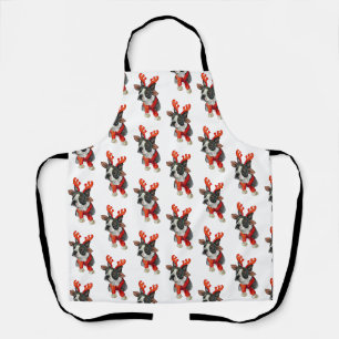 Christmas Boston terrier dog Wrapping Paper Large Apron