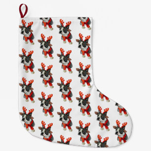Christmas Boston terrier dog Wrapping Paper Large Christmas Stocking