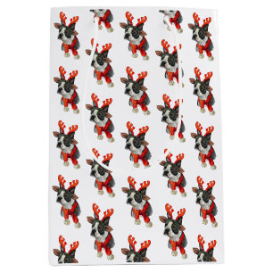 Christmas Boston terrier dog Wrapping Paper Medium Gift Bag