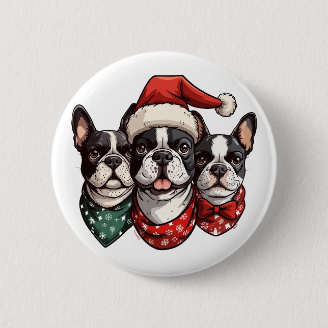 Christmas Boston Terrier Dogs 2 Inch Round Button (Front)