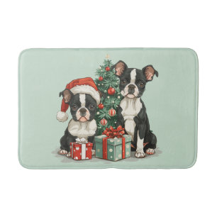 Christmas Boston Terrier Dogs Bath Mat