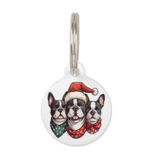 Christmas Boston Terrier Dogs Pet Tag