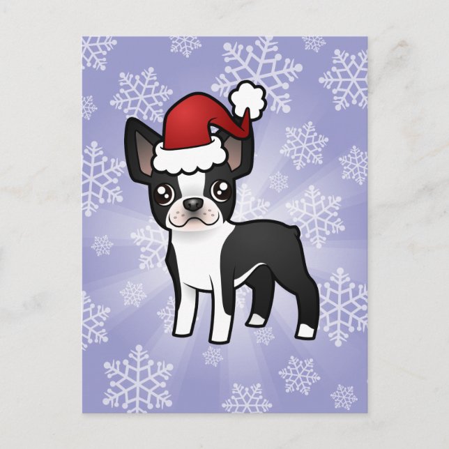 Christmas Boston Terrier Holiday Postcard (Front)