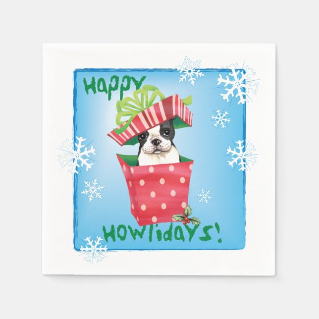 Christmas Boston Terrier Napkin (Front)