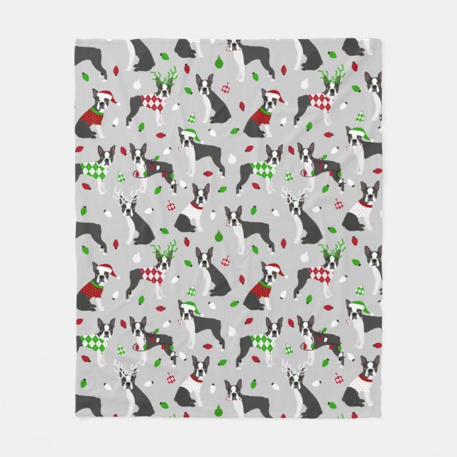 Christmas Boston Terrier Sherpa Blanket (Front)