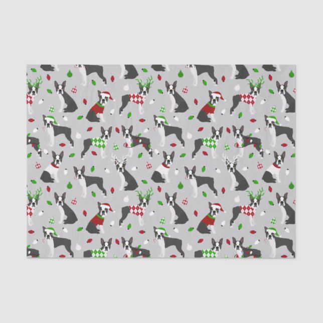 Christmas Boston Terrier Tissue Paper (Front)