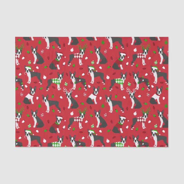 Christmas Boston Terrier Tissue Paper (Front)