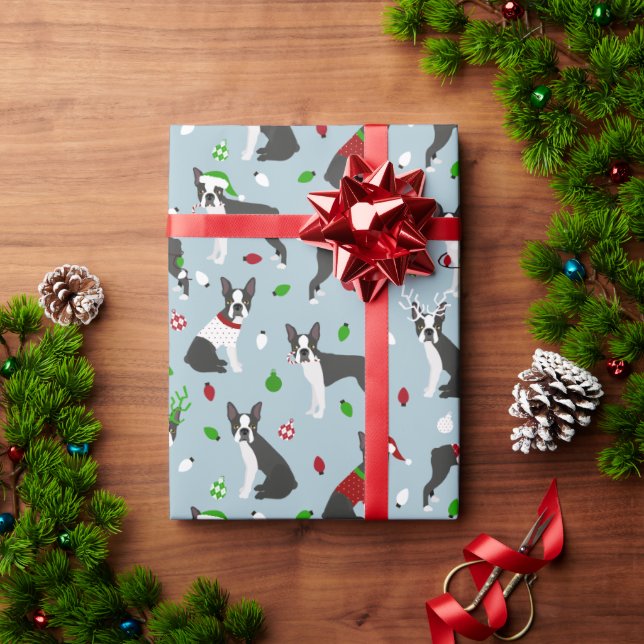 Christmas Boston Terrier Wrapping Paper (Holiday Gift)