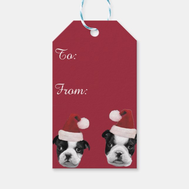 Christmas Boston Terriers Gift Tags (Front)