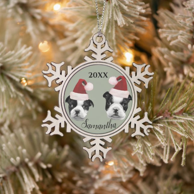 Christmas Boston Terriers personalized ornament (Tree)