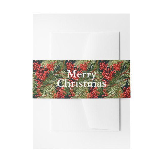 Christmas Botanical Branches and Berries Invitation Belly Band (Front Example)