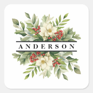 Christmas Botanical Flowers and Berries Square Sticker