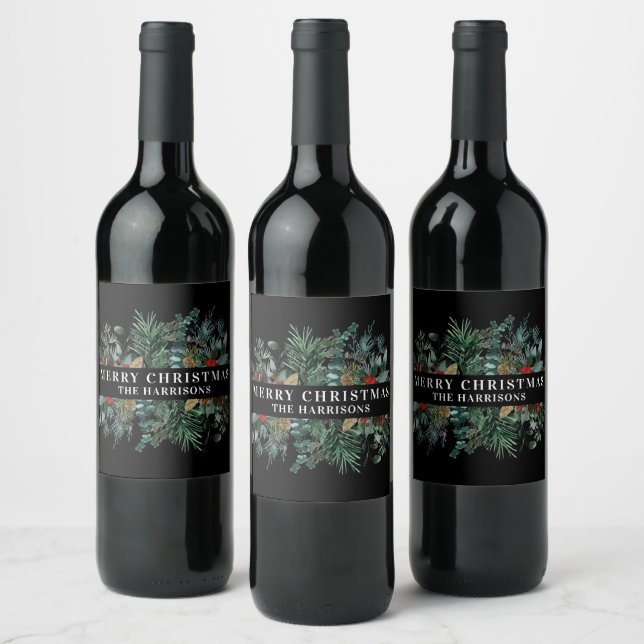 Christmas Botanical Frame Wine Label (Bottles)