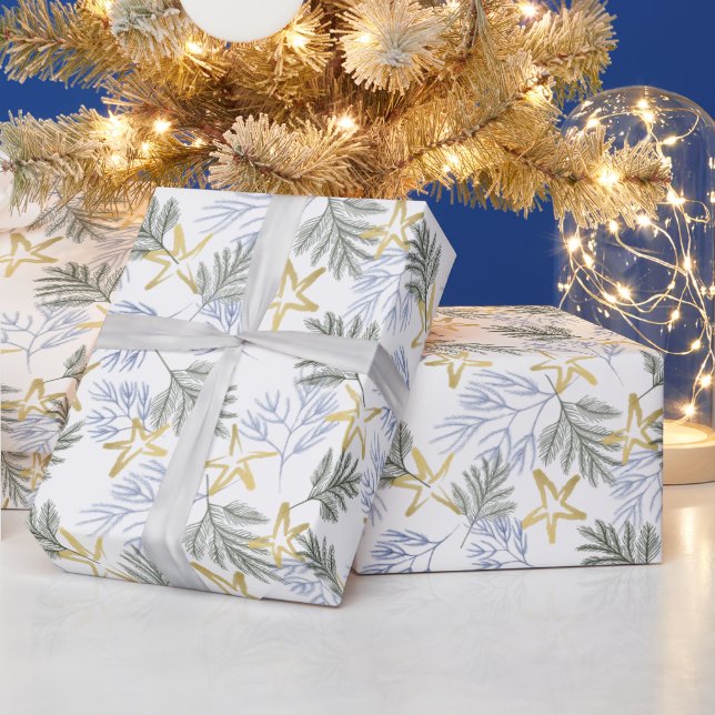 Christmas Botanical Green and Gold  Wrapping Paper (Holidays)