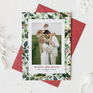 Christmas Botanical Greenery Pattern Photo Holiday Card