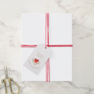 Christmas Botanical Holly Branches and Poinsettias Gift Tags