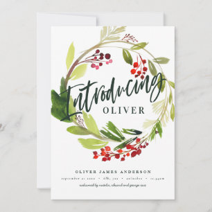 Christmas botanical introducing birth announcement