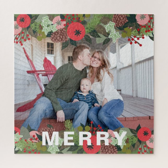 Christmas Botanical Merry Type Holiday Photo Jigsaw Puzzle (Vertical)