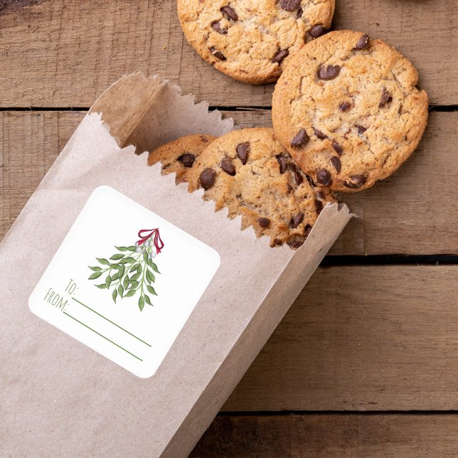 Christmas Botanical Mistletoe Elegant Greenery Square Sticker (Christmas holiday merry mistletoe simple square sticker.)