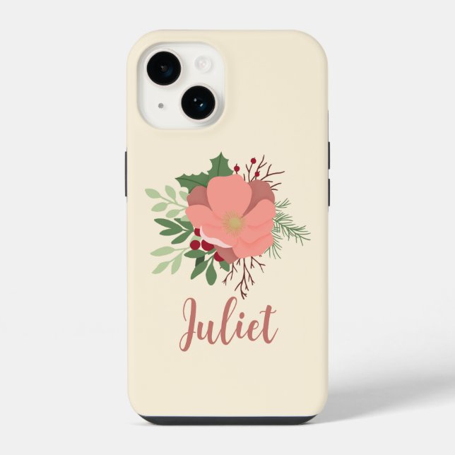 Christmas Botanical Personalized Name iPhone Case (Back)