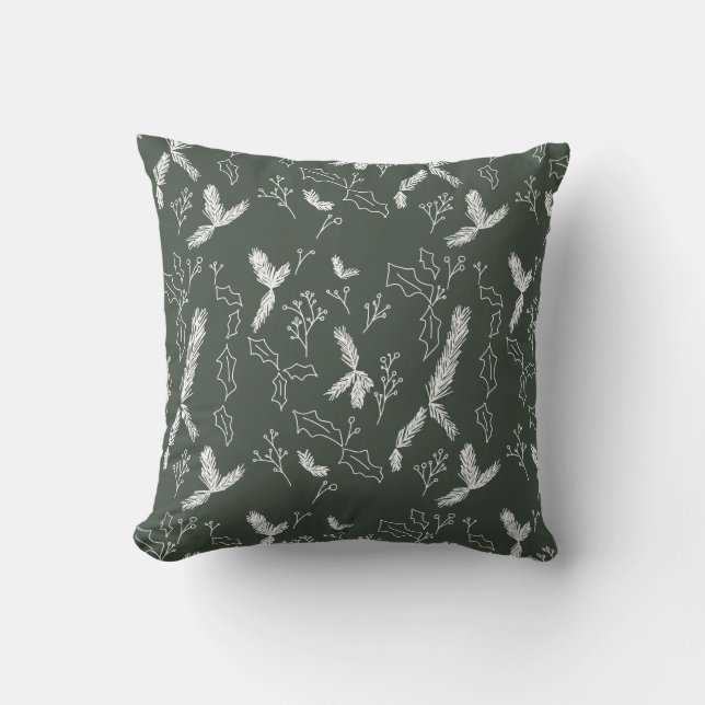 Christmas Botanical Pine Berry Green Throw Pillow (Front)