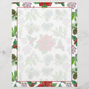 Christmas Botanical Poinsettia Holiday Letters Letterhead