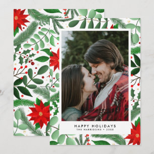 Christmas Botanical Single Photo (on White) Holiday Card
