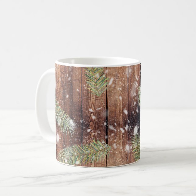 Christmas Botanical Wooden Planks Coffee Mug (Front Left)