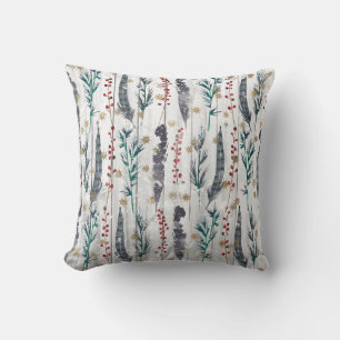 Christmas Botanical Wooden Planks Throw Pillow