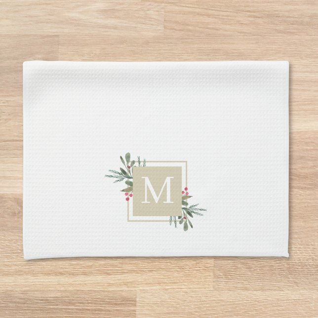 Christmas Botanicals Monogram Kitchen Towel (Creator Uploaded)