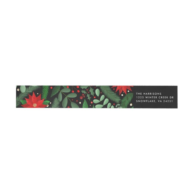 Christmas Botanicals (on Black) Return Address Wrap Around Label (Individual)