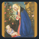 Christmas Botticelli Madonna and Child  Square Sticker<br><div class="desc">Botticelli Virgin Adoring Sleeping Christ Child c 1485

Public Domain Fine Art Print,  Enhanced. Blessed. Beautiful. Best so far,  today 9-28-2025.

A most beautiful Christmas Madonna and Child popular devotional image. Great detail.</div>