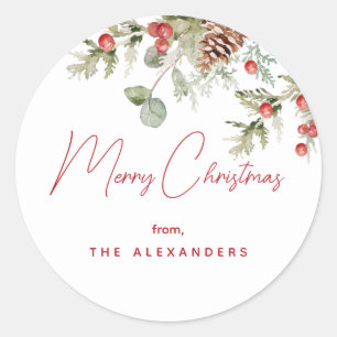 Christmas Boughs Holiday Classic Round Sticker