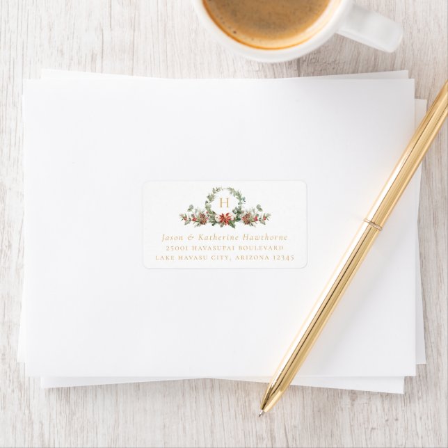 Christmas Boughs Monogram Holiday Address Label (Insitu)