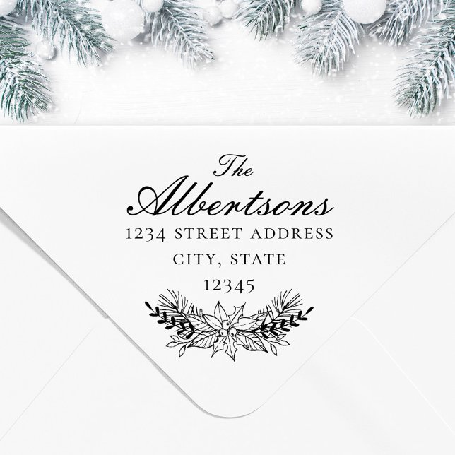 Christmas Bouquet Family Name Return Address Self-inking Stamp (Creator Uploaded)