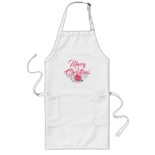 Christmas Bouquet & Merry Christmas Typography Long Apron