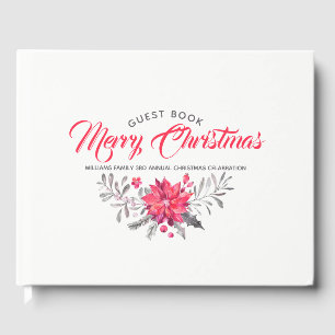 Christmas Bouquet Modern Script Typography Guest Book