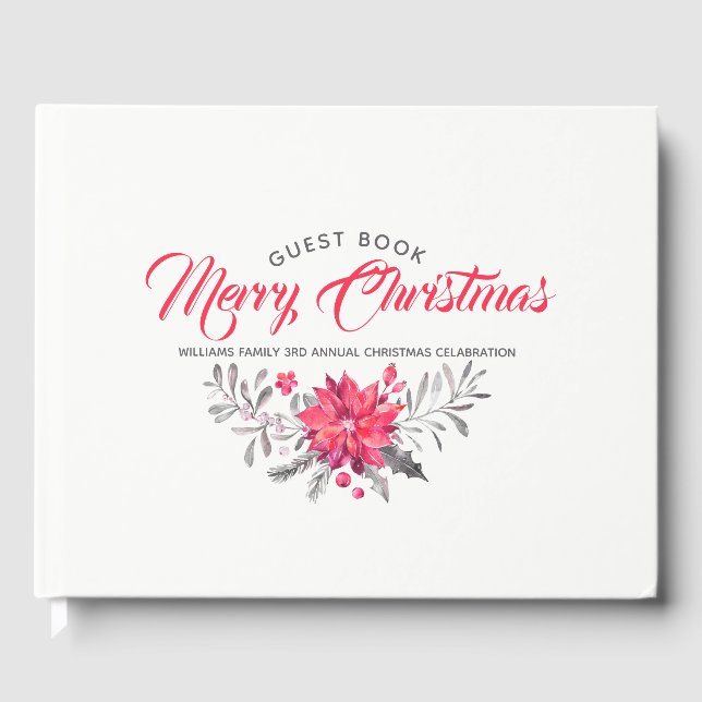 Christmas Bouquet Modern Script Typography Guest Book (Front)