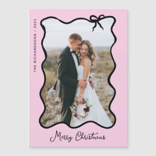 Christmas Bow   Black and Pink Photo Magnetic Card