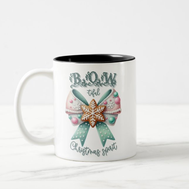 Christmas Bow Christmas Ginger Bread Bow Festive Two-Tone Coffee Mug (Left)