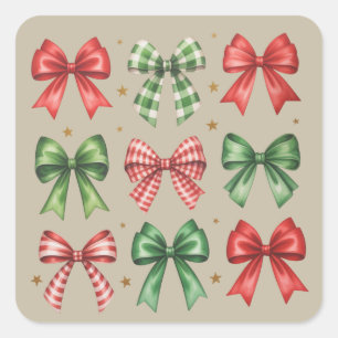 Christmas Bow Coquette Cute Christmas Holiday Square Sticker
