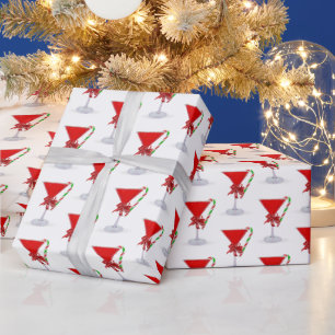 Christmas Bow On Holiday Martini with Candy Cane Wrapping Paper