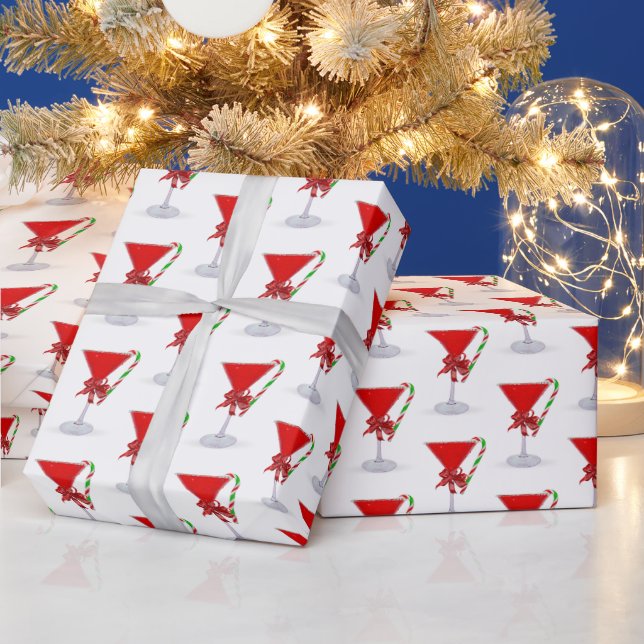 Christmas Bow On Holiday Martini with Candy Cane Wrapping Paper (Holidays)