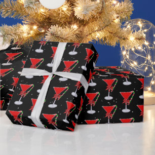 Christmas Bow On Holiday Martini with Candy Cane Wrapping Paper