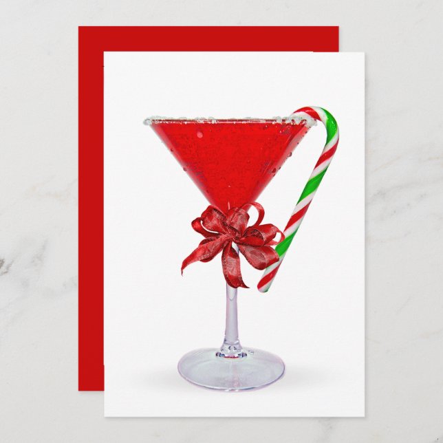 Christmas Bow On Martini Cocktail Holiday Card (Front/Back)