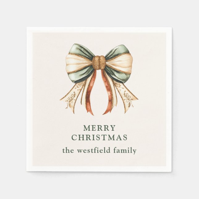 Christmas Bow Personalized Merry Christmas Napkin (Front)
