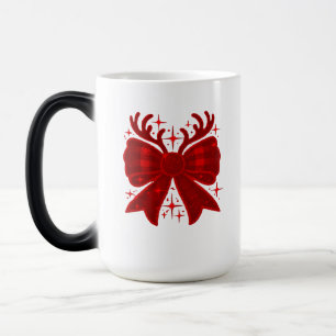 Christmas Bow Plaid Pattern Red Magic Mug