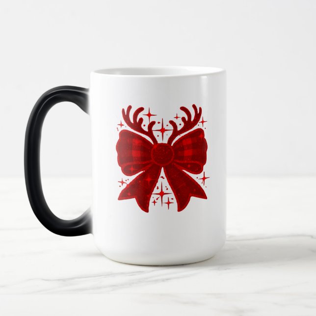 Christmas Bow Plaid Pattern Red Magic Mug (Left)