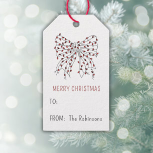 Christmas Bow Red Light Minimal Personalized Gift Tags